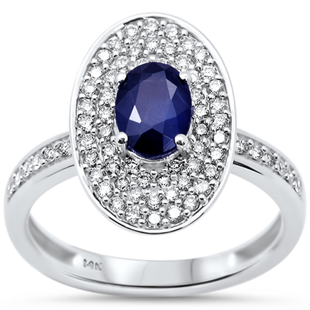 SPECIAL!1.11ct G SI 14K White Gold Diamond & Oval Shape Blue Sapphire Gemstone Ring Size 6.5