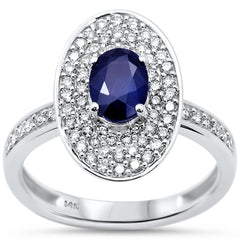 SPECIAL!1.11ct G SI 14K White Gold Diamond & Oval Shape Blue Sapphire Gemstone Ring Size 6.5