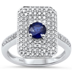 SPECIAL!1.35ct G SI 14K White Gold Diamond & Blue Sapphire Gemstone Ring Size 6.5