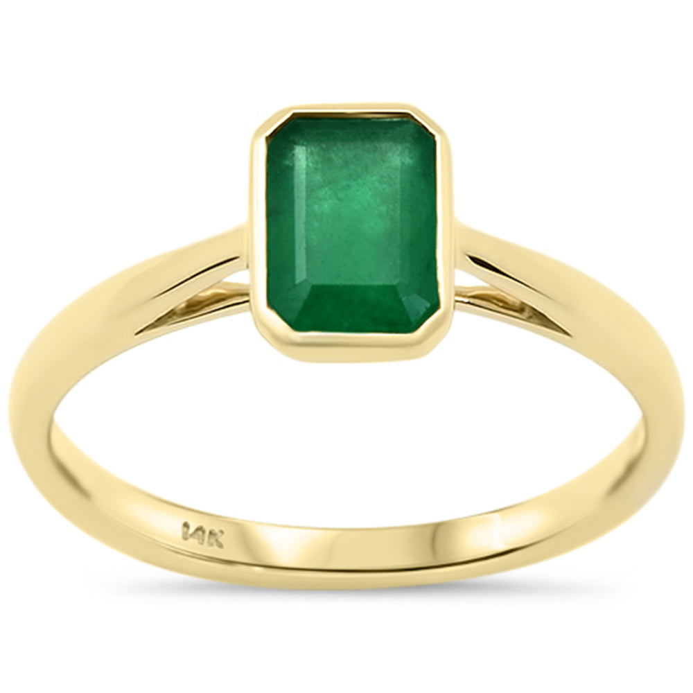 SPECIAL!.82ct G SI 14K Yellow Gold Bezel Set Natural Emerald Gemstone Ring Size 6.5