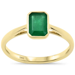 SPECIAL!.82ct G SI 14K Yellow Gold Bezel Set Natural Emerald Gemstone Ring Size 6.5