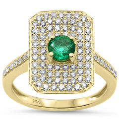 SPECIAL!1.08ct G SI 14K Yellow Gold Diamond & Emerald Gemstone Ring Size 6.5