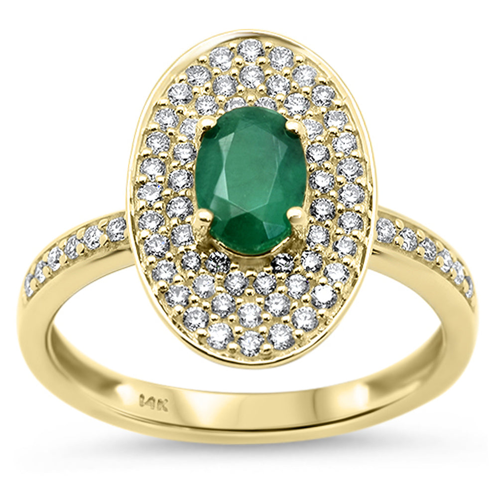 SPECIAL!1.26ct G SI 14K Yellow Gold Oval Emerald & Diamond Gemstone Ring Size 6.5