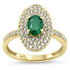 SPECIAL!1.26ct G SI 14K Yellow Gold Oval Emerald & Diamond Gemstone Ring Size 6.5