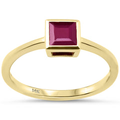 SPECIAL!.85ct G SI 14K Yellow Gold Bezel Set Princess Cut Ruby Gemstone Ring Size 6.5