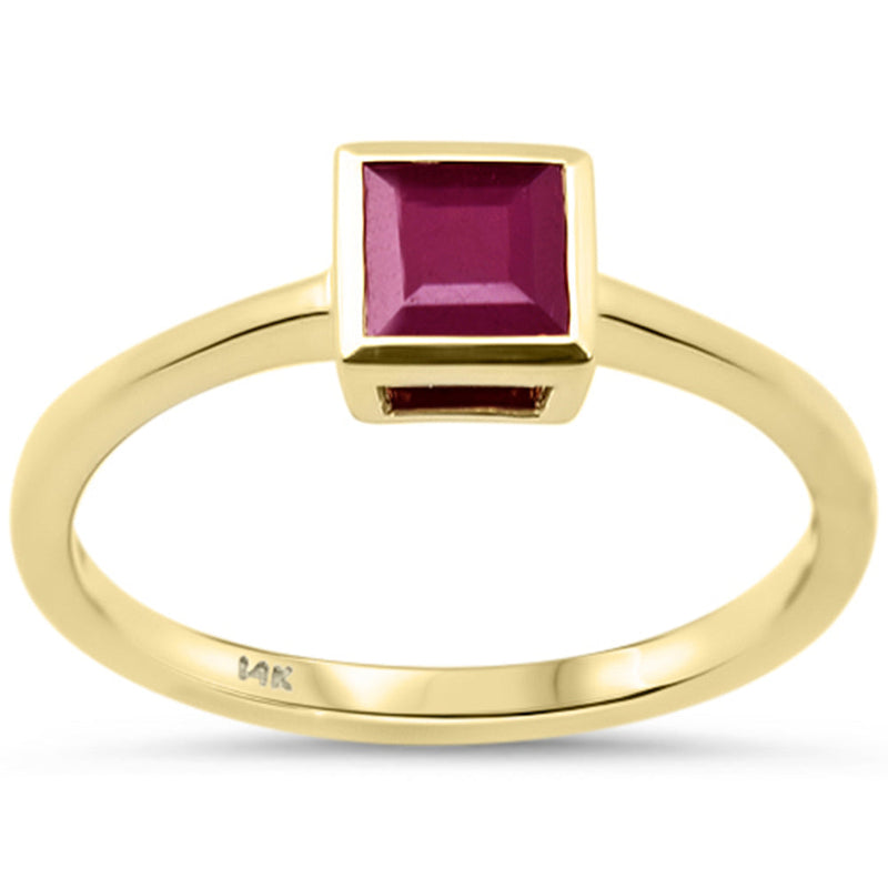 SPECIAL!.85ct G SI 14K Yellow Gold Bezel Set Princess Cut Ruby Gemstone Ring Size 6.5