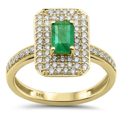 SPECIAL!1.15ct G SI 14K Yellow Gold Emerald Gemstone & Diamond Ring Size 6.5