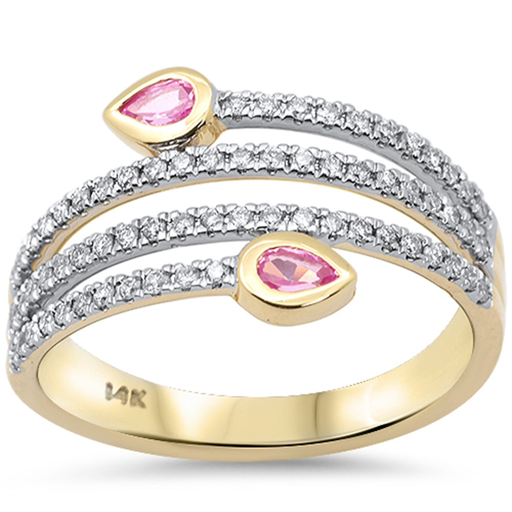 SPECIAL!.53ct G SI 14K Yellow Gold Diamond & Pink Sapphire Gemstone Wrap around Band Ring Size 6.5