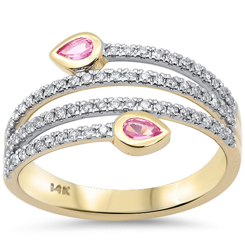 SPECIAL!.53ct G SI 14K Yellow Gold Diamond & Pink Sapphire Gemstone Wrap around Band Ring Size 6.5