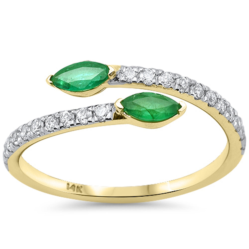 SPECIAL!.44ct G SI 14K Yellow Gold Diamond & Emerald Gemstone Wrap around Band Ring Size 6.5