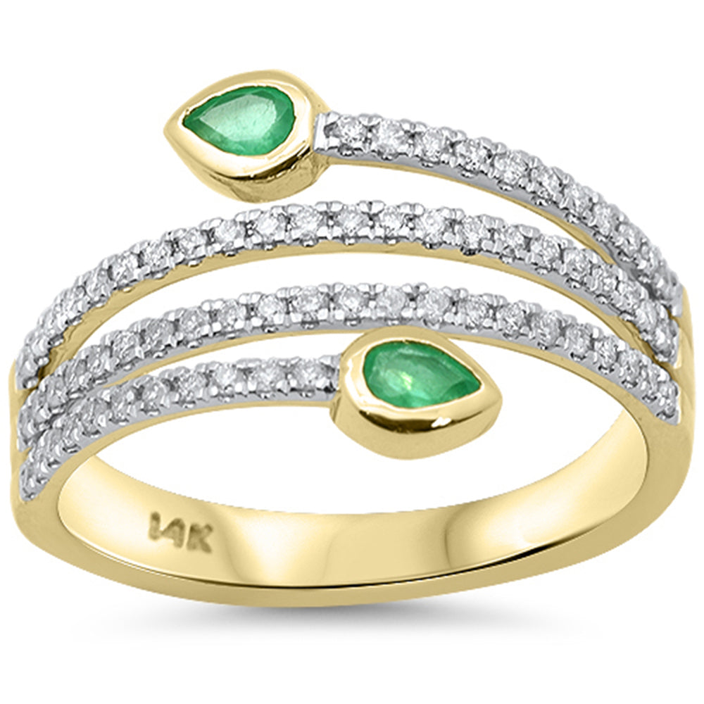 SPECIAL!.54ct G SI 14K Yellow Gold Diamond & Emerald Gemstone Wrap around Band Ring Size 6.5