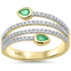 SPECIAL!.54ct G SI 14K Yellow Gold Diamond & Emerald Gemstone Wrap around Band Ring Size 6.5