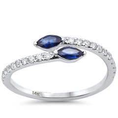 SPECIAL!.49ct G SI 14K White Gold Diamond & Blue Sapphire Gemstone Wrap around Band Ring Size 6.5