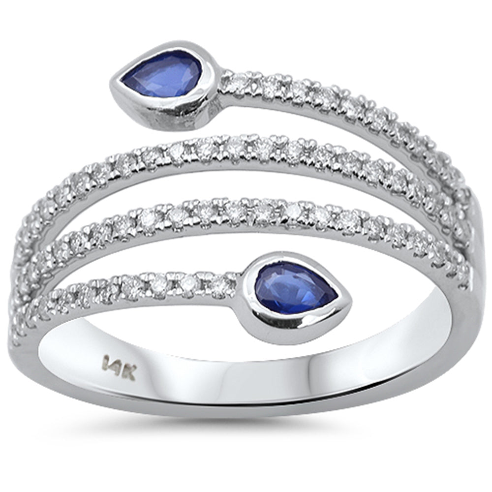 SPECIAL!.59ct G SI 14K White Gold Diamond & Blue Sapphire Gemstone Wrap Around Ring Size 6.5