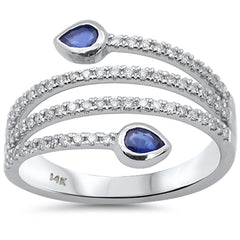SPECIAL!.59ct G SI 14K White Gold Diamond & Blue Sapphire Gemstone Wrap Around Ring Size 6.5