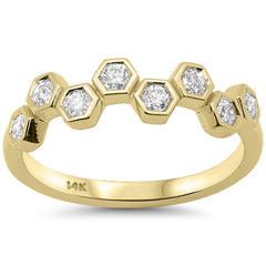 SPECIAL!.32ct G SI 14K Yellow Gold Diamond Honeycomb Design Band Ring Size 6.5