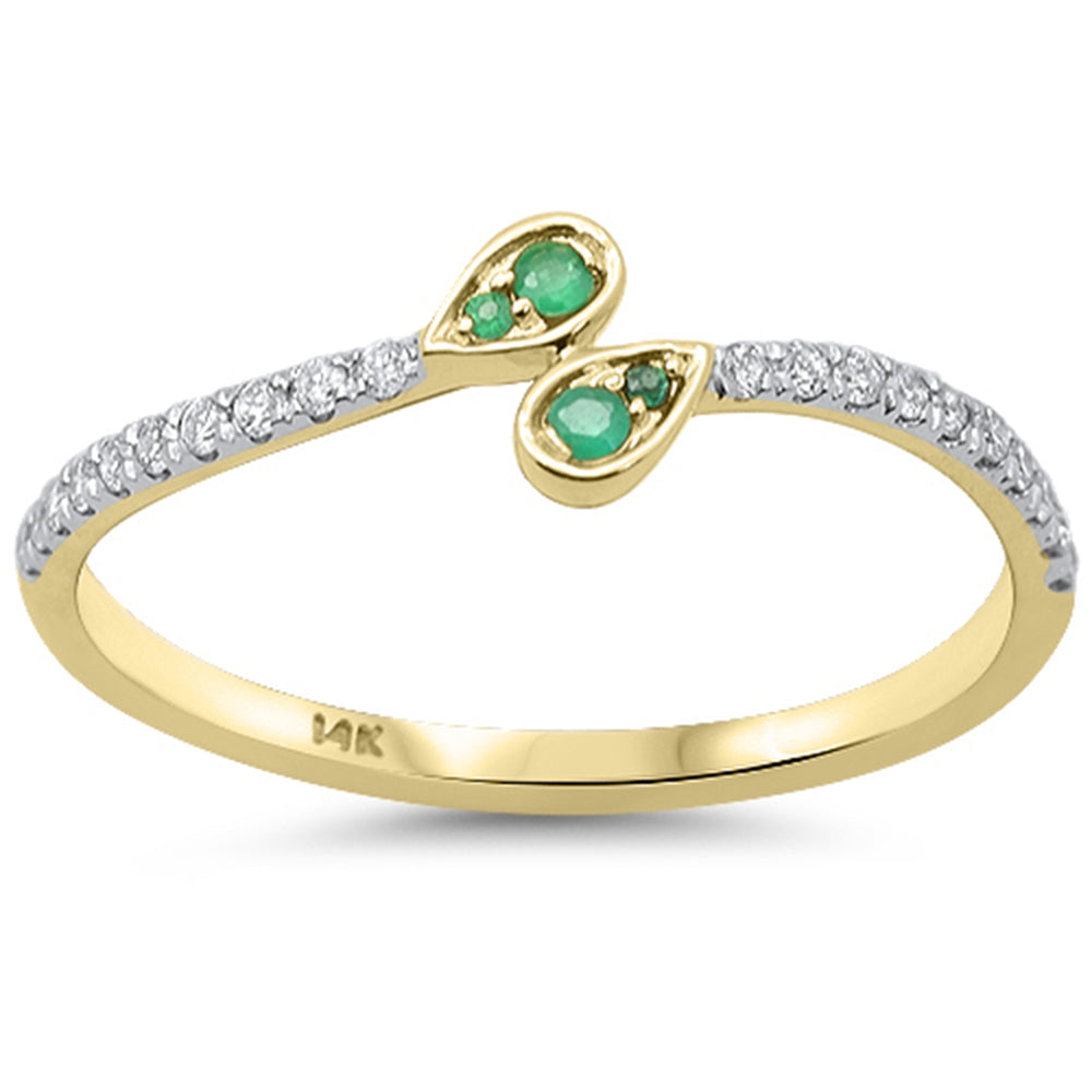 .16ct G SI 14K Yellow Gold Emerald Gemstone & Diamond Ring Size 6.5
