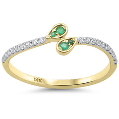 .16ct G SI 14K Yellow Gold Emerald Gemstone & Diamond Ring Size 6.5