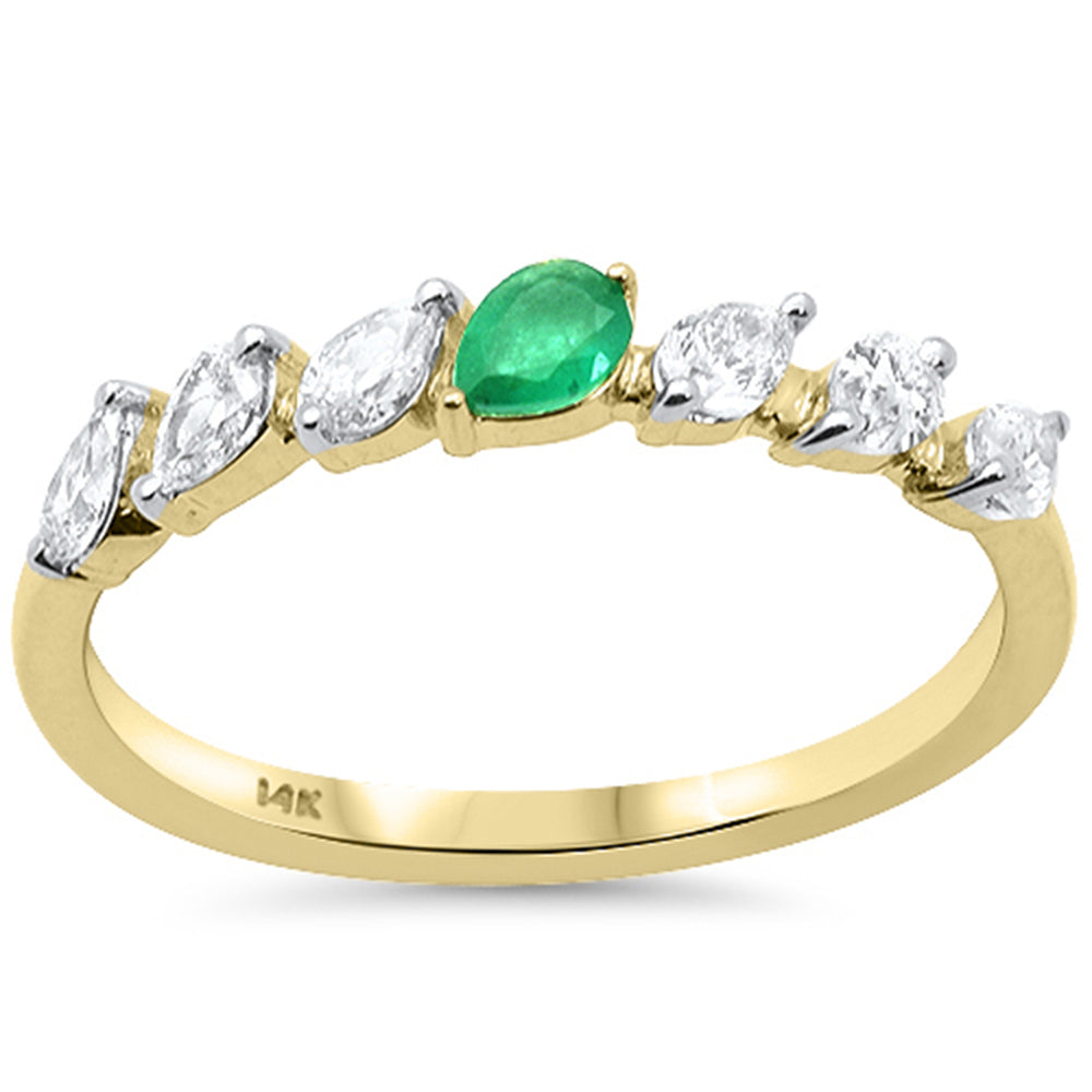 SPECIAL!.42ct G SI 14K Yellow Gold Pear Shape Diamond & Emerald Gemstone Ring Band Size 6.5