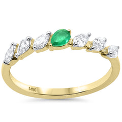 SPECIAL!.42ct G SI 14K Yellow Gold Pear Shape Diamond & Emerald Gemstone Ring Band Size 6.5
