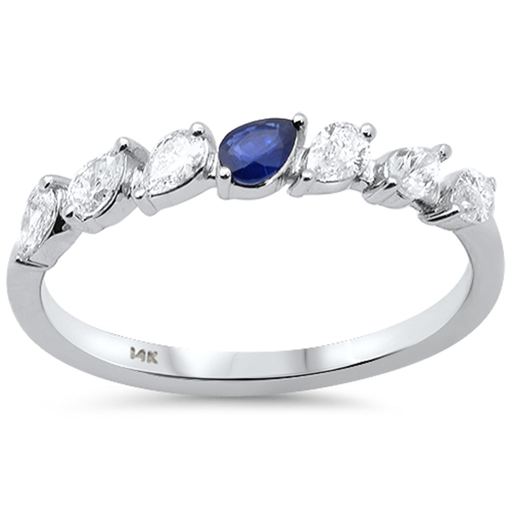 SPECIAL!.45ct G SI 14K White Gold Pear Shape Diamond & Blue Sapphire Gemstone Band Ring Size 6.5