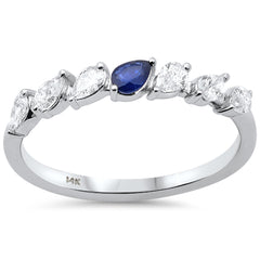 SPECIAL!.45ct G SI 14K White Gold Pear Shape Diamond & Blue Sapphire Gemstone Band Ring Size 6.5