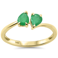 SPECIAL! .68ct G SI 14K Yellow Gold Pear Shape Emerald Gemstone Ring Size 6.5
