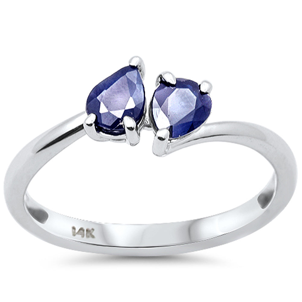 SPECIAL!.82ct G SI 14K White Gold Pear Shape Blue Sapphire Gemstone Ring Size 6.5