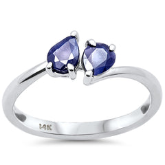 SPECIAL!.82ct G SI 14K White Gold Pear Shape Blue Sapphire Gemstone Ring Size 6.5