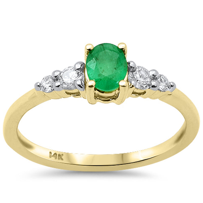SPECIAL!.54ct G SI 14K Yellow Gold Diamond & Emerald Gemstone Ring Size 6.5
