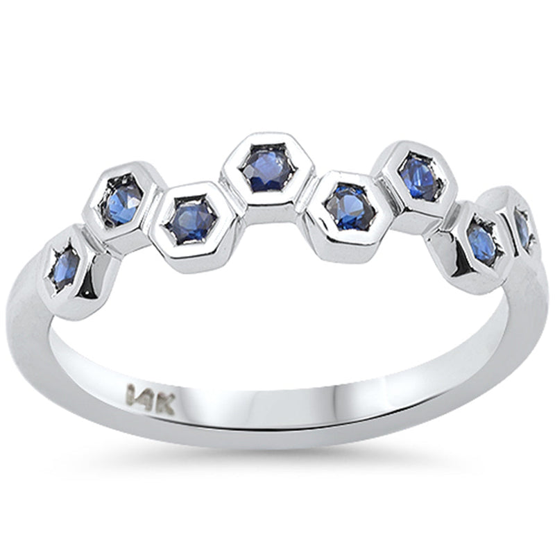 SPECIAL!.34ct G SI 14K White Gold Blue Sapphire Gemstone Ring Band Size 6.5
