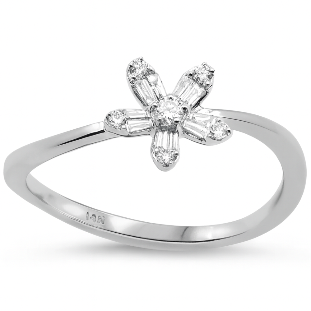 SPECIAL! .11ct G SI 14K White Gold Diamond Flower Diamond Ring Size 6.5