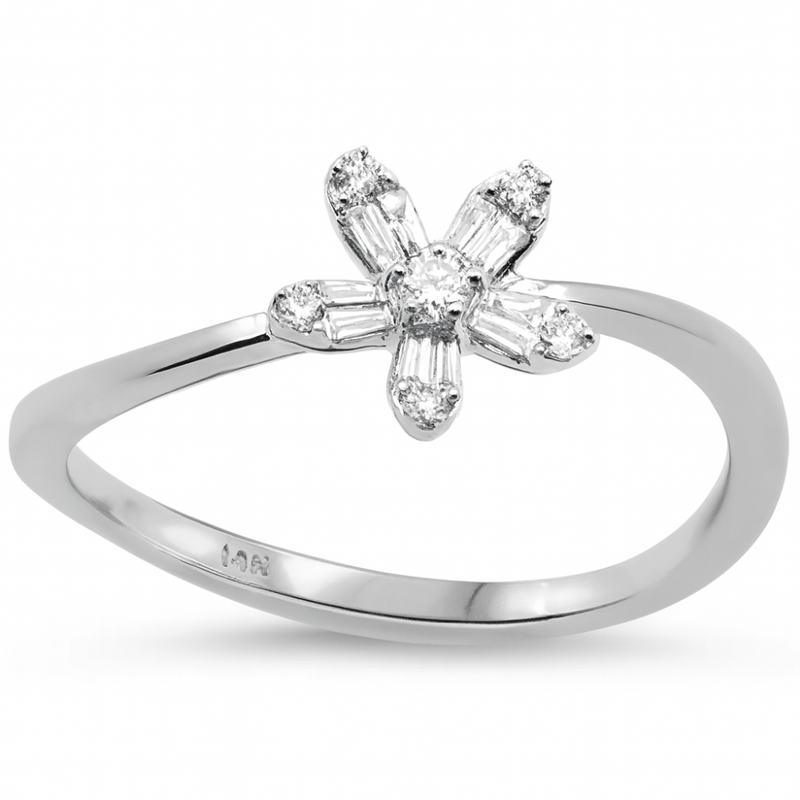 SPECIAL! .11ct G SI 14K White Gold Diamond Flower Diamond Ring Size 6.5
