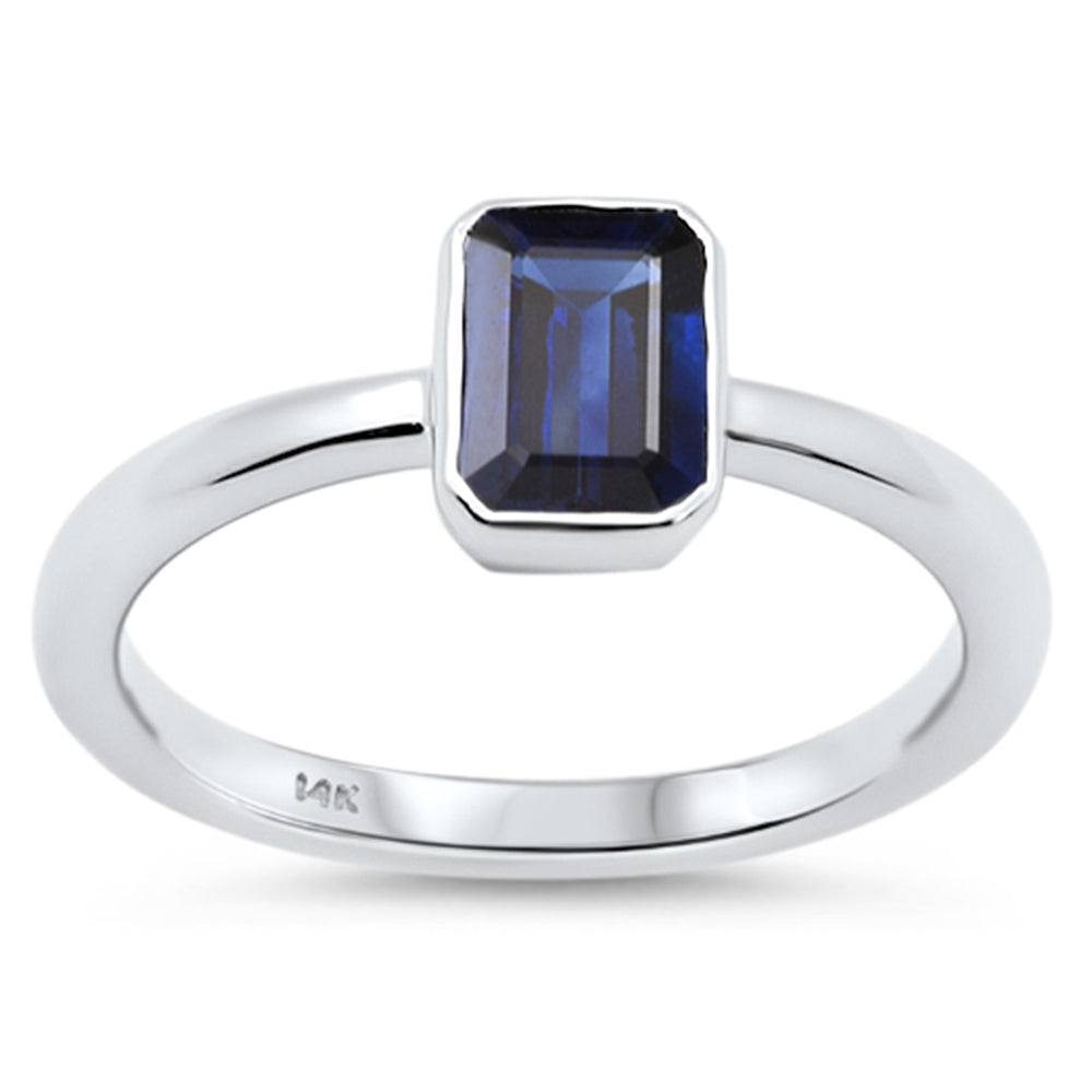 SPECIAL!1.24ct G SI 14K White Gold Bezel Set Blue Sapphire Gemstone Ring Size 6.5