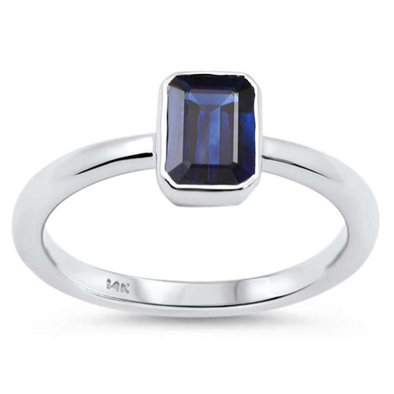 SPECIAL!1.24ct G SI 14K White Gold Bezel Set Blue Sapphire Gemstone Ring Size 6.5