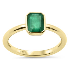SPECIAL!.94ct G SI 14K Yellow Gold Bezel Set Emerald Gemstone Ring Size 6.5