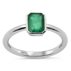 SPECIAL!1.05ct G SI 14K White Gold Bezel Set Emerald Gemstone Ring Size 6.5