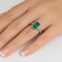 SPECIAL!1.05ct G SI 14K White Gold Bezel Set Emerald Gemstone Ring Size 6.5