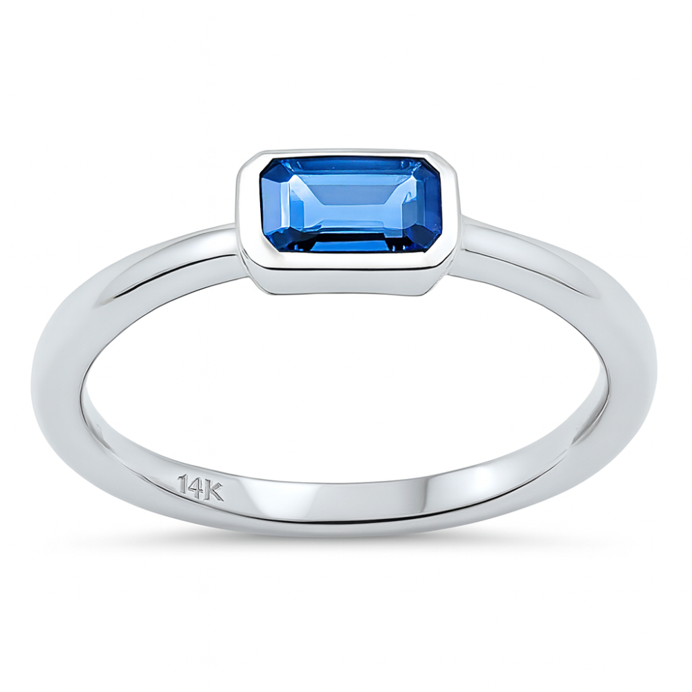 SPECIAL!.61ct G SI 14K White Gold Bezel Set Blue Sapphire Gemstone Ring Size 6.5