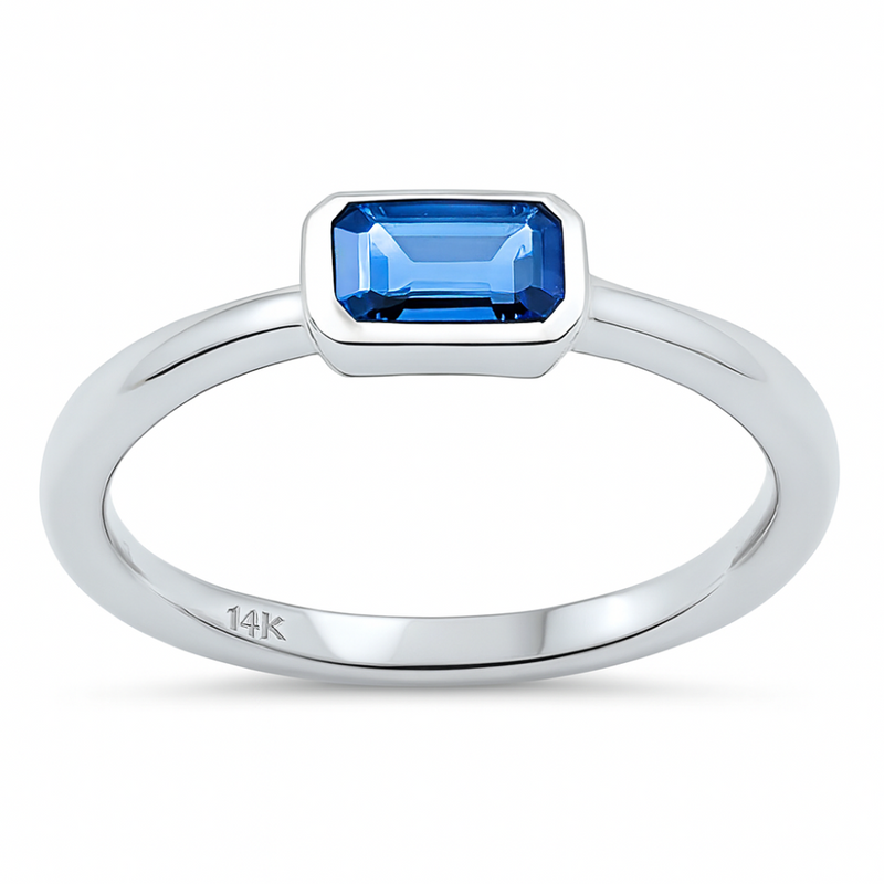 SPECIAL!.61ct G SI 14K White Gold Bezel Set Blue Sapphire Gemstone Ring Size 6.5