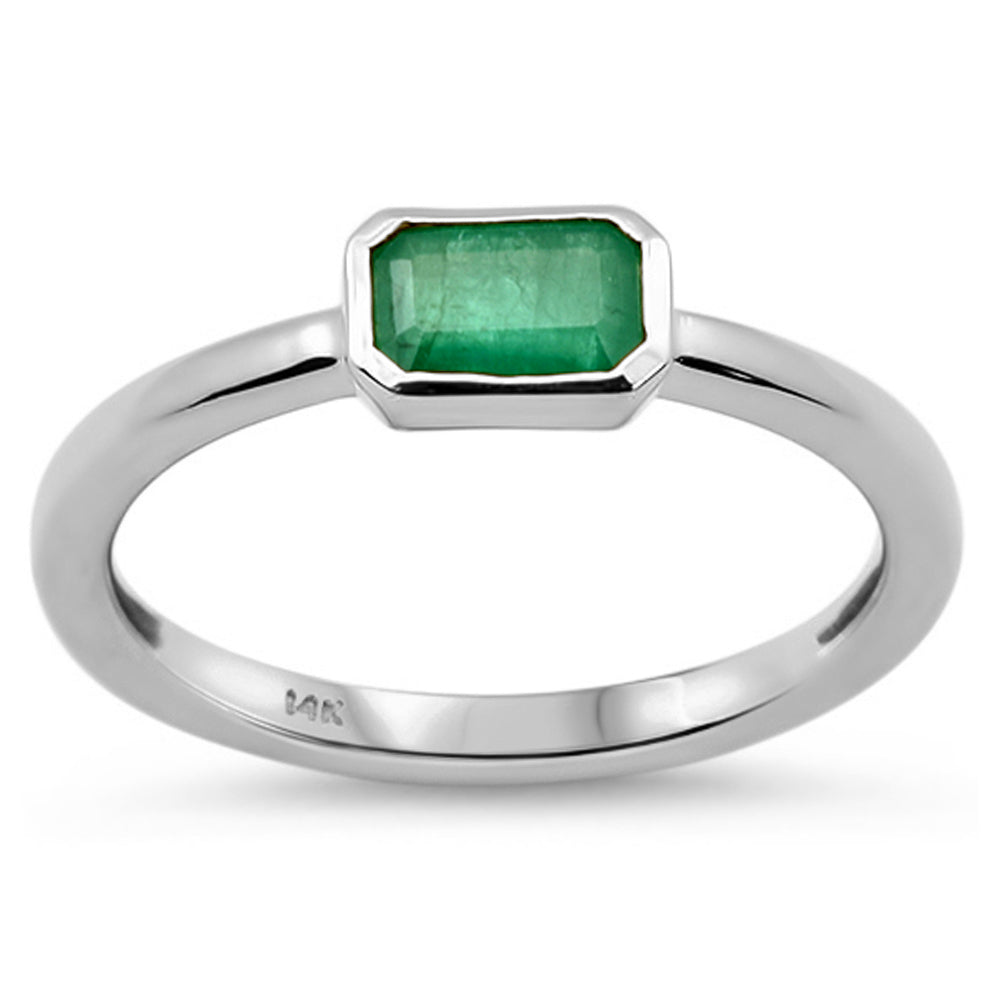 SPECIAL!.54ct G SI 14K White Gold Bezel Set Emerald Gemstone Ring Size 6.5