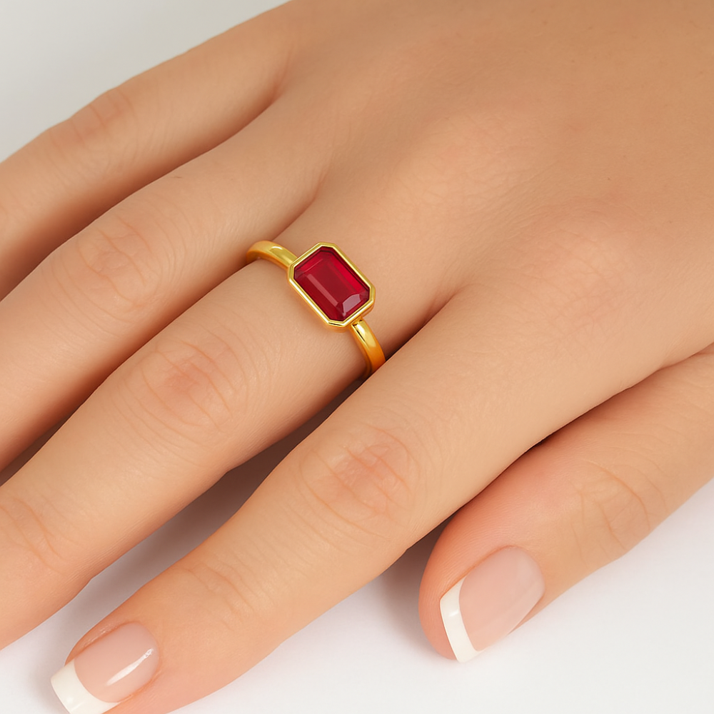 SPECIAL!1.03ct G SI 14K Yellow Gold Bezel Set Ruby Gemstone Ring Size 6.5