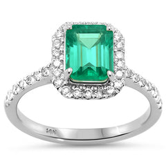 SPECIAL!2.44ct G SI 14K White Gold Diamond & Emerald Gemstone Ring Size 6.5