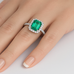 SPECIAL!2.44ct G SI 14K White Gold Diamond & Emerald Gemstone Ring Size 6.5