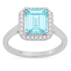 SPECIAL!2.46ct G SI 14K White Gold Diamond & Aquamarine Gemstone Ring Size 6.5
