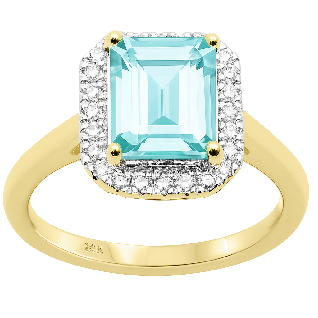 SPECIAL!2.39ct Gemstones G SI 14K Yellow Gold Diamond & Aquamarine Gemstone Ring Size 6.5