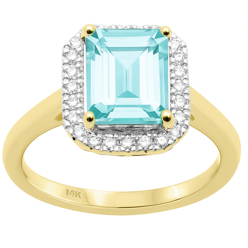 SPECIAL!2.39ct Gemstones G SI 14K Yellow Gold Diamond & Aquamarine Gemstone Ring Size 6.5