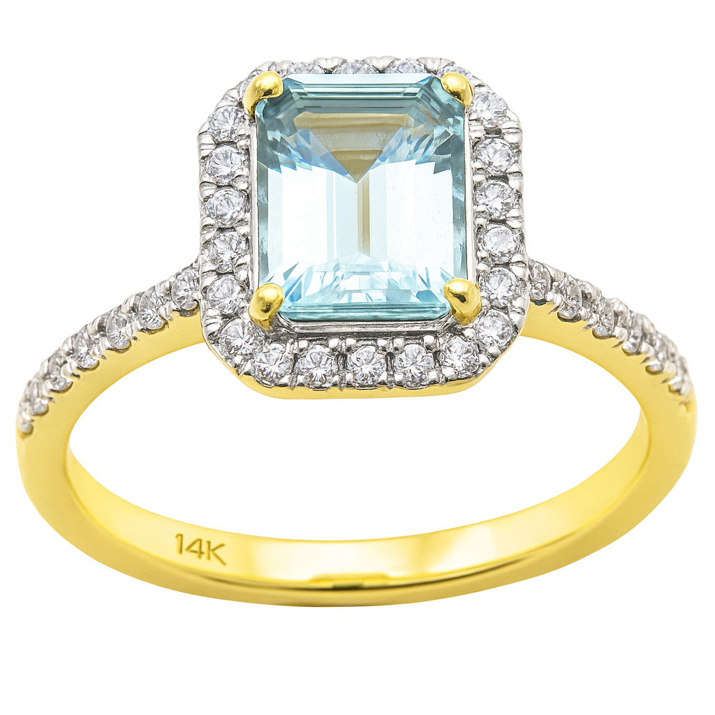 SPECIAL!1.60ct Gemstones G SI 14K Yellow Gold Diamond & Aquamarine Gemstone Ring Size 6.5