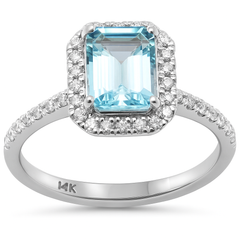 SPECIAL!1.47ct Gemstones G SI 14K White Gold Diamond & Aquamarine Gemstone Ring Size 6.5