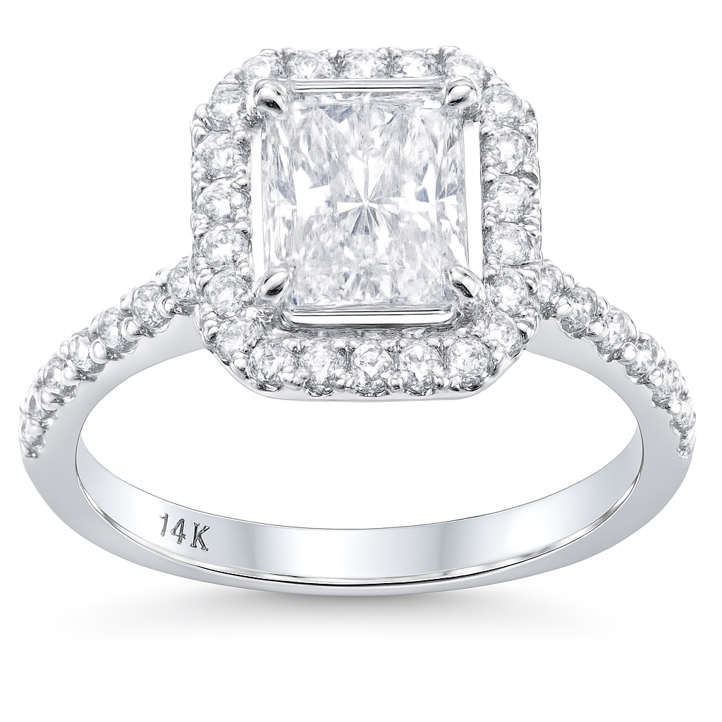 SPECIAL!1.40ct G SI 14K White Gold Diamond Radiant Diamond Engagement Ring Size 6.5